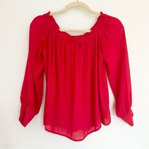Forever 21 Bright Pink Off-Shoulder Long-Sleeve Blouse